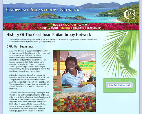 screenshot of the Caribbean Philanthropy Network website