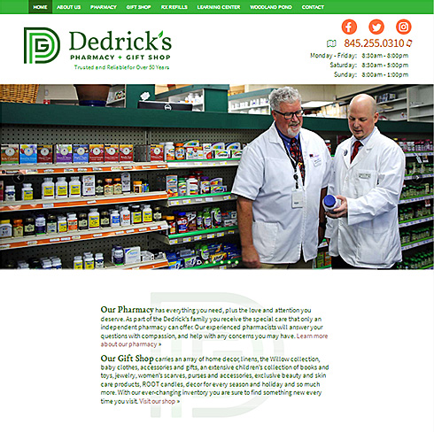 screenshot of the Dedricks Pharmacy website